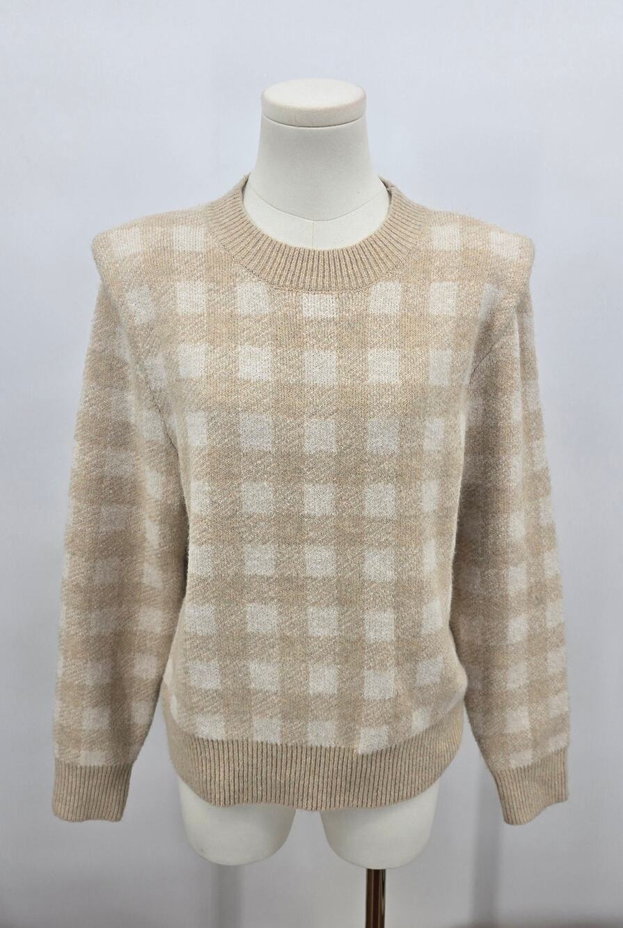 Evereve‎ Soft Girl Collete Checkered Stong Shoulder Sweater
